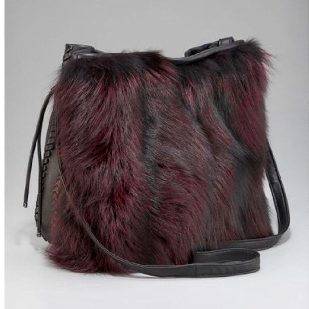 Elie Tahari Large Chelsea Drawstring Fur Bag Purse